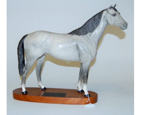 A large Beswick hunter, model No. 1734, grey matt finish, on wooden plinth   Condition Report / Extra Information  Appears go