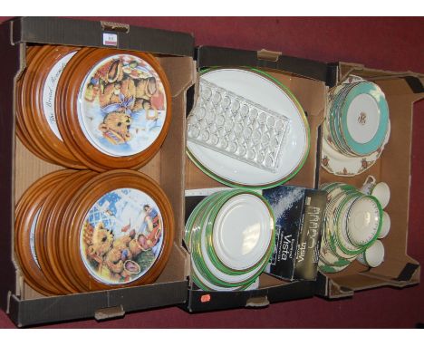 Three boxes of miscellaneous china and glass to include; collectors plates, Alfred Meakin part tea service etc 