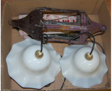 A collection of assorted Gymkhana enamel signs; together with four glass ceiling light fittings