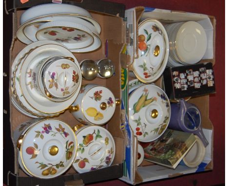 Two boxes of miscellaneous china, to include; Royal Worcester oven-to-table wares in the Evesham pattern, part tea service et