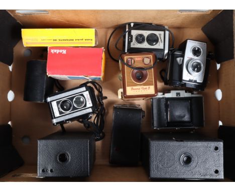 Folding and Box Cameras, comprising a Kodak 66 Model III folding camera, a Coronet folding camera, an Ensign JB box camera, a