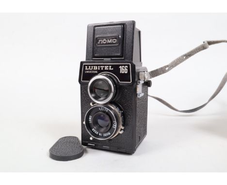 A Lubitel 166 TLR Camera, shutter sometimes sticking on slow speeds, body VG, with 75mm f/4.5 lens, elements VG, with cap