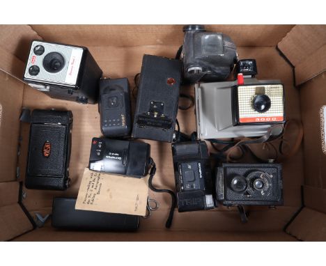 Various Cameras, including a Voigtländer Brillant TLR camera, P-F, a Kodak no 2 Folding Autographic Brownie, with manual, box