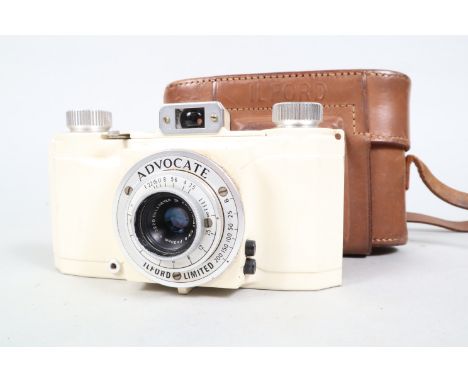 An Ilford Advocate 35mm Camera, body F, discolouration on back, shutter not working, a Dallmeyer Anastigmat 35mm f/3.5 lens, 