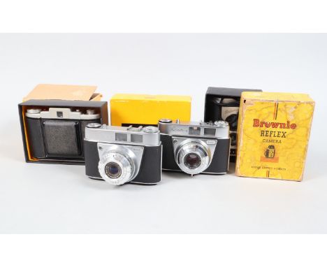 A Group of Kodak Cameras, two Retinette, one with schneider 50mm f/2.8 lens, shutter working, body G, elements G, other with 