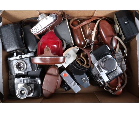 A Tray of Viewfinder Cameras, manufacturers include Agfa, Halina, Kodak, Ilford, Zeiss Ikon, and other examples