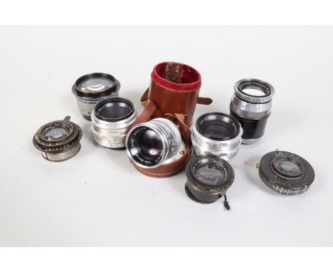 A Collection of Vintage Camera Lenses, including a Carl Zeiss Jena Tessar T 80mm f/2.8, two Carl Zeiss Jena Tessar 13.5cm f/4