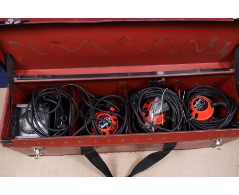Four Studio Lights, three  Photon Beard Redhead 800W Mod A108 lights, all with bulbs, barn doors attached, power cables, with