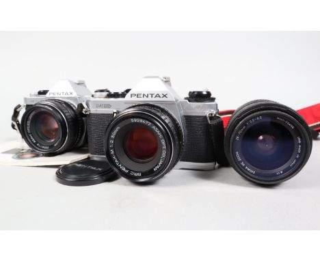 Two Pentax SLR Cameras, a Pentax MG, shutter working, meter responsive, body G, with SMC 50mm f/2 lens, barrel G, elements G-