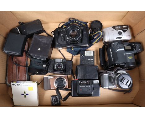 Compact Cameras, comprising a Balda Mini 3, a Ricoh R10 digital camera, a Fujifilm Fotonex 1000ix MRC Tiara, a Balda 110 cart