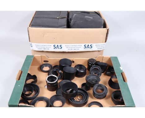 Lens Hoods and Camera Bags, a good quantity of collapsible and rigid lens hoods together with unbranded camera bags and other