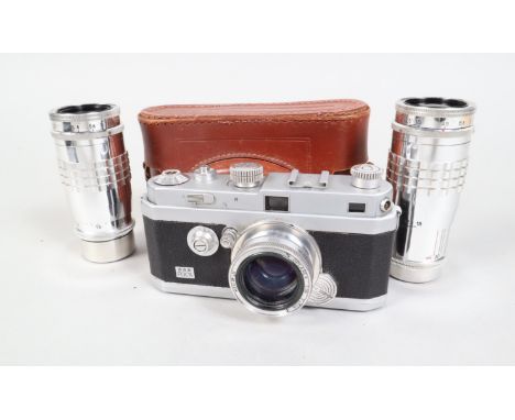 An OPL Foca PF3 35mm Rangefinder Camera and Lenses, a Model 2, serial no 46.901 B, shutter working, with an Oplarex 5cm  f/1.