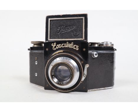An Ihagee Exakta A Type 4.1 SLR Camera, black, 4 x 6.5cm format on 127 roll film, shutter jammed, body F, some brassing aroun
