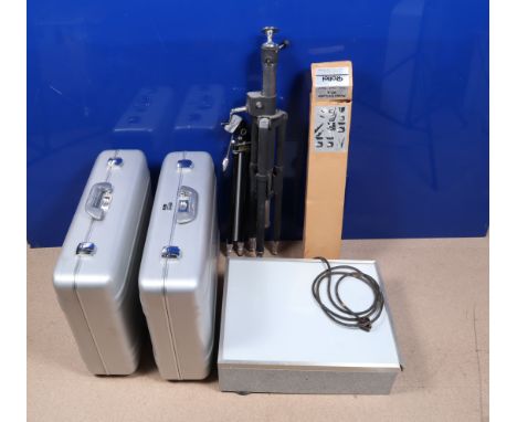Camera Related Accessories, two Halliburton aluminium cases, a Rollei De Lux RT 4 tripod, three other tripods and an untested