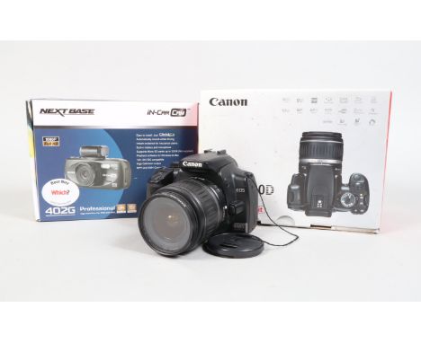A Canon EOS 400D DSLR Camera, no charger present, untested, bodyG-VG, light wear, with EF 18-55mm f/3.5-5.6 II lens, barrel G