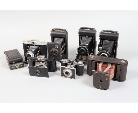A Tray of Kodak Folding Cameras, including a Six 20 Jiffy Kodak, G, a Kodak Flash Bantam, G, a Jiffy Kodak Vest Pocket, G, a 