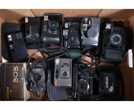 A Tray of Compact Cameras, manufacturers include Canon, Pentax, Minolta, Praktica, other examples, all untested, G