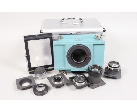 Large Format Body and Lenses, comprising a Schneider-Kreuznach Symmar 150mm-265mm f/5.6-f/12 lens, an Angulon 90mm f/6.8 lens