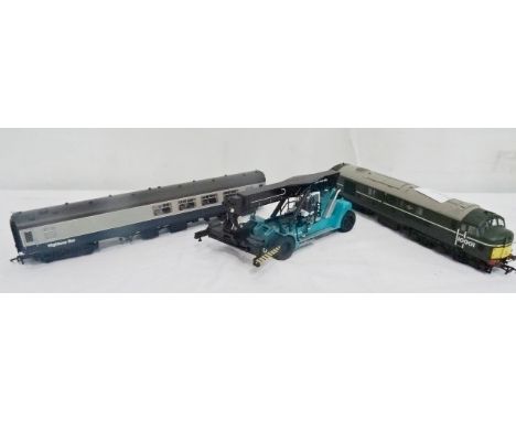 A Bachmann Diesel locomotive; together with a crane and coach