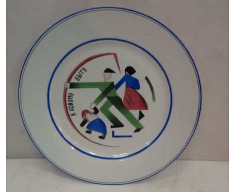 A Russian plate depicting a family group, signed 'K Hobomy': the verso marked with twin Russian eagles & KPM Dreylingbbusch: 