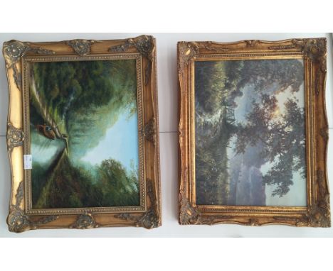 An oil on canvas depicting a barge in a river landscape, signed 'Ashworth'; together with a print after David Dipnall (2)