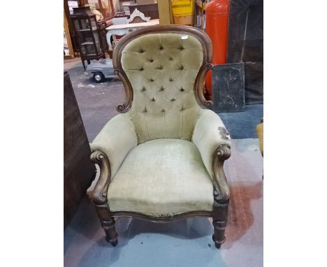 A Victorian mahogany-framed button back chair