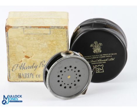 Hardy Bros "The Perfect" alloy trout fly reel 3 5/8" spool, double ventilated with black handle, milled rim tensioner, clear 