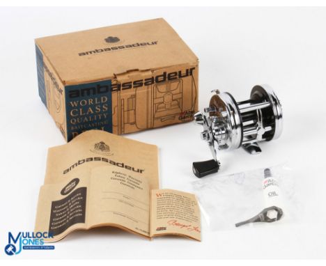 ABU Ambassadeur 1995 75th Anniversary Employee Limited Edition Multiplier Reel - in silver finish with engraved end plate, nu