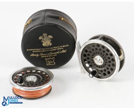 Hardy Bros "Marquis 5" silent check alloy fly reel with spare spool - 3" spool with 2 screw latch, black handle, rear tension