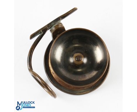 Malloch's Patent brass side casting reel 3.25" spool, domed handle, good check, brass foot and casting eye with sliding lock,