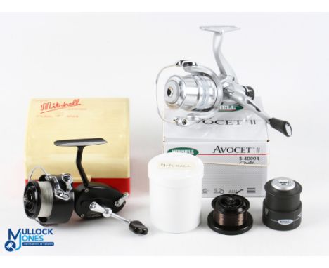 Mitchell 330 automatic fixed spool reel, good finder touch bail, light use in original Mitchell hard case with 2 spare spools