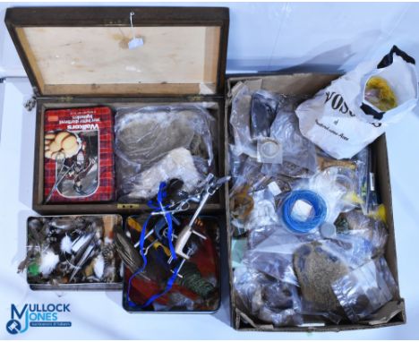 Qty of Fly-Tying Accessories, Equipment, to include fur, wing, feathers, cape, Golden Pheasant, a KF Odham vice, scissors, sy