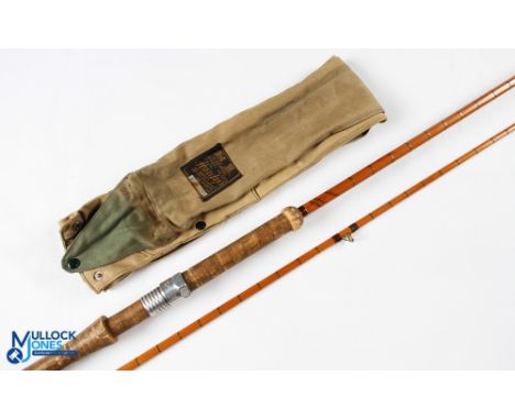 Hardy Alnwick "The No 2 LRH Spinning" palakona split cane rod H229.50 9' 6" 2pc, 28" mushroom handle, alloy down locking reel