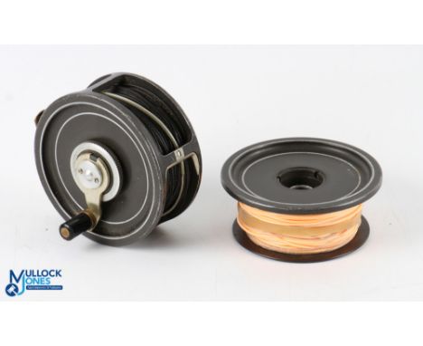 Hardy Bros "The Ocean Prince Two" saltwater fly reel with spare spool, 3 ¾" wide spool, crank wind with spindle drag adjuster