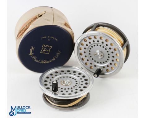 Hardy Bros "The Marquis" Salmon No 2 alloy salmon fly reel with spare spool, 4 1/8" spool with 2 screw latch, black handle, r