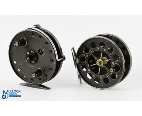 Allcocks Redditch Aerial alloy centre pin reel 3 3/16" wide caged spool, 6 spoke with spring mounted spool release and tensio