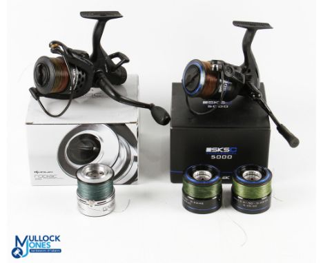 Korum Rodiac 4000 Freespool reel, good bail, rear tensioner, spare spool, in original box with instructions. Light use, runs 