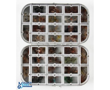 A fine and hard to find Richard Wheatley 32 window alloy dry fly tin 6 ½" x 3 ½" x 1 ¾", all windows working very well with a