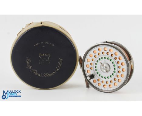 Hardy Bros "The Princess" alloy trout fly reel 3 ½" narrow spool, 2 screw latch, black handle, milled rim tensioner, good con