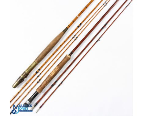 Pezon et Michel parabolic 9ft 3 piece split cane trout fly rod with crazed varnish, for restoration and Army and Navy London 