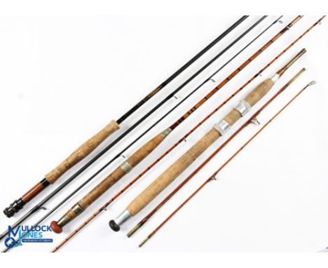 A Moore of Liverpool 8' 2 piece split cane fly rod, over whipped to butt section and 6" of tip, burgundy whipped low bridge g