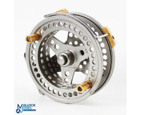 T F Gear alloy trotting RHW reel 4.5" shallow spool, twin gold handles, on/off rear check, alloy foot and Bickerdyke style li
