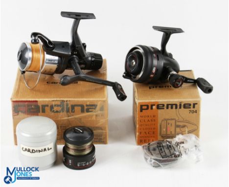 Abu Sweden Premier 704 closed face spinning reel and spare spool, drag adjuster, in original box, light use, runs well. Abu C