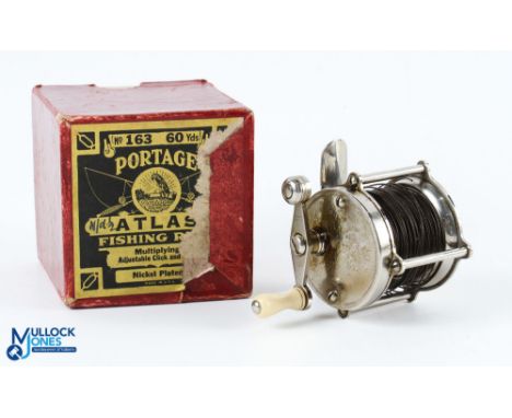 Atlas Portage No 163 nickel plated multiplying reel, line capacity 60 yds, on/off check, counter balance handle, very light u