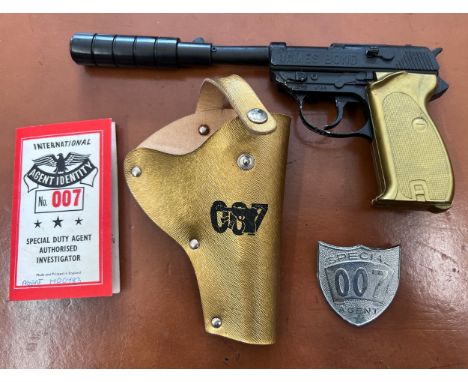 James Bond Lone Star 100 Shot Repeater Cap Toy Pistol with silencer, lone star Special 007 Agent chrome plated badge with bro