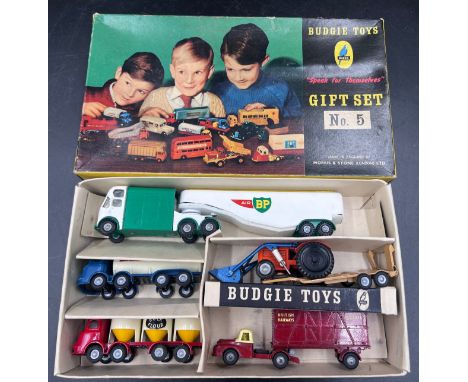 A Budgie Toys Gift Set No.5 to include N280 Air BP Superfueller, 292 Bulk Milk, 288 Bulk Flour, British Railways Container Tr