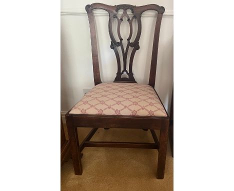 An 18thC mahogany Chippendale style chair with drop in seat. 93cm h to back. 