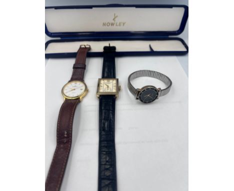 Watches to include a Rotary wristwatch with subsidiary seconds dial and square face on black leather strap, Zeon Quartz and a