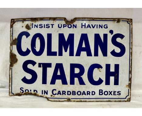 An original enamel 'Colmans Starch' advertising sign measuring 30.5 x 45.5cm. 