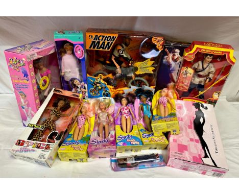 A collection of vintage toys to include Barbie Timeless Silhouette, six Sindy dolls 4 x beach party and ice skating fairy. Ac